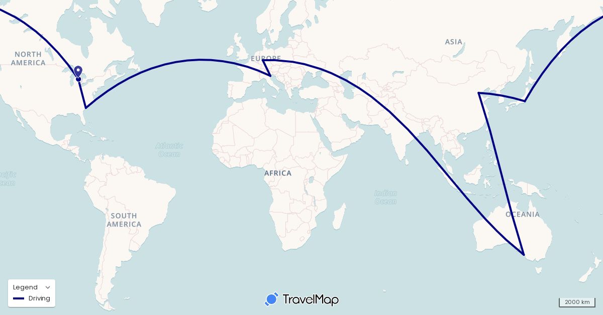 TravelMap itinerary: driving in China, Germany, Japan, United States (Asia, Europe, North America)